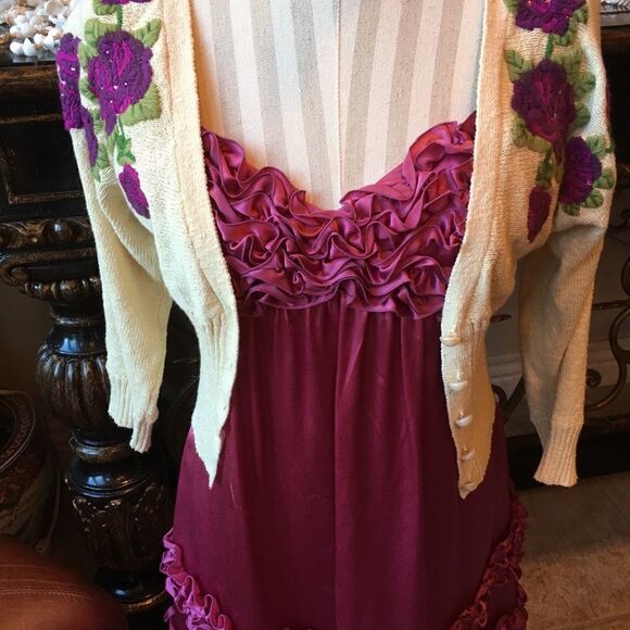 🎃 - SILK FUSCHIA Ruffle Dress & Cardi - Picture 8 of 8